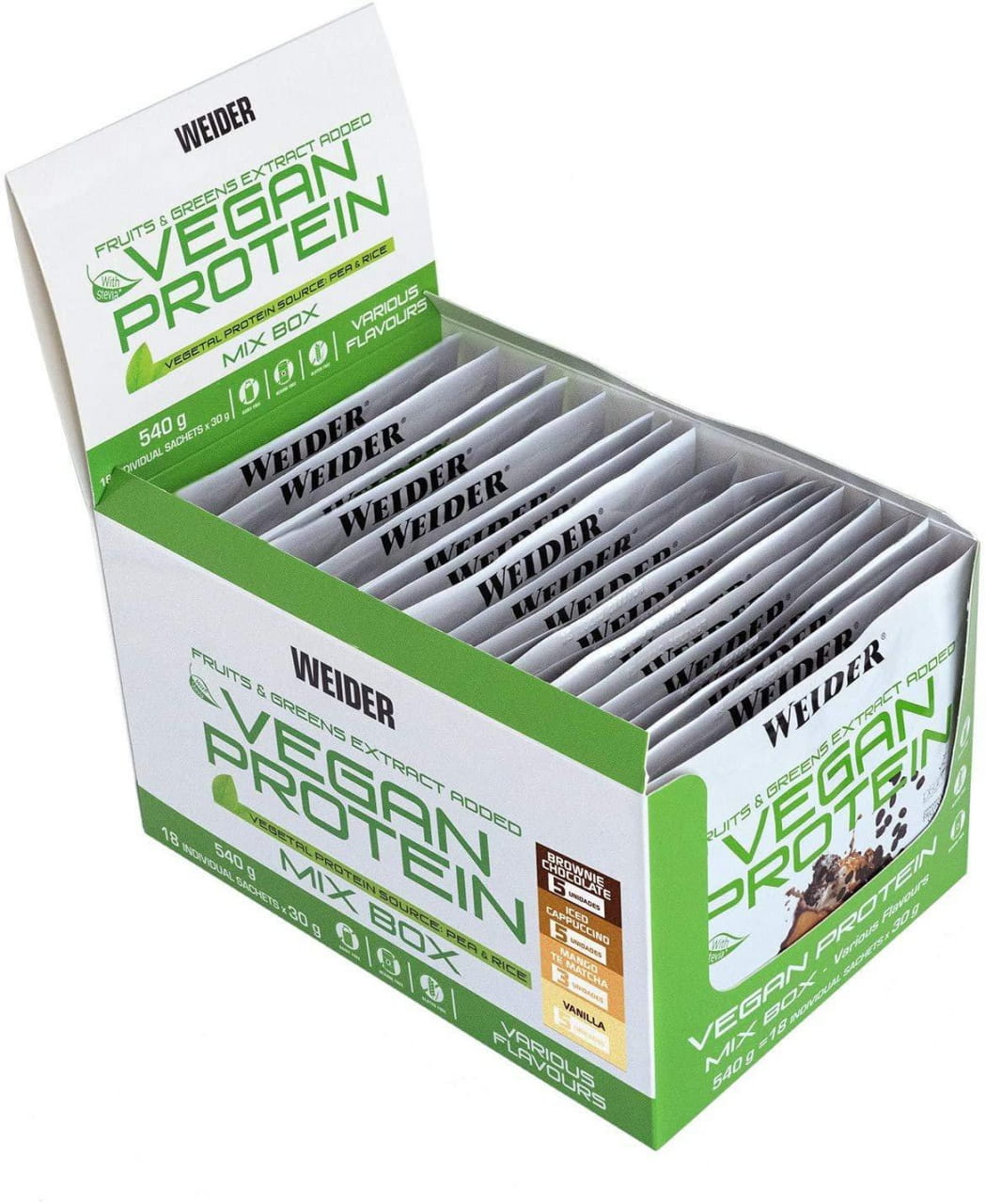 Rostlinný proteinový nápoj Weider Vegan Protein 30g sáček, bílkovinný izolát z extraktu hrachu a rýže